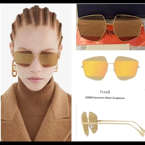 FENDI REFINED GEOMETRIC STRIPED MIRRORED SUNGLASSES WITH FENDI
